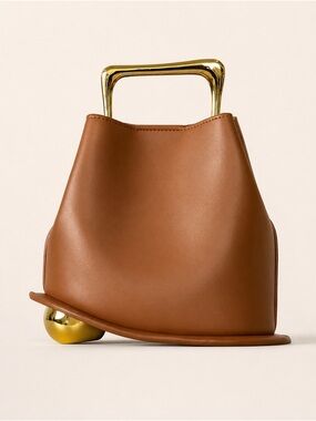 Structured Mini Bag in Warm Brown with Gold Handle